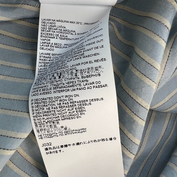 Maison Margiela Blue Pinstriped Band Collar Men’s Long Sleeve Button Up Shirt - Picture 10 of 11